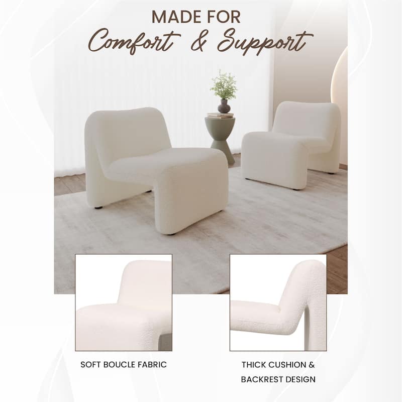 KLYX Modern Armless Accent Chair in Velvet or Boucle Upholstery with Plush Foam Cushioning for Home Office, Living Rooms and Bed