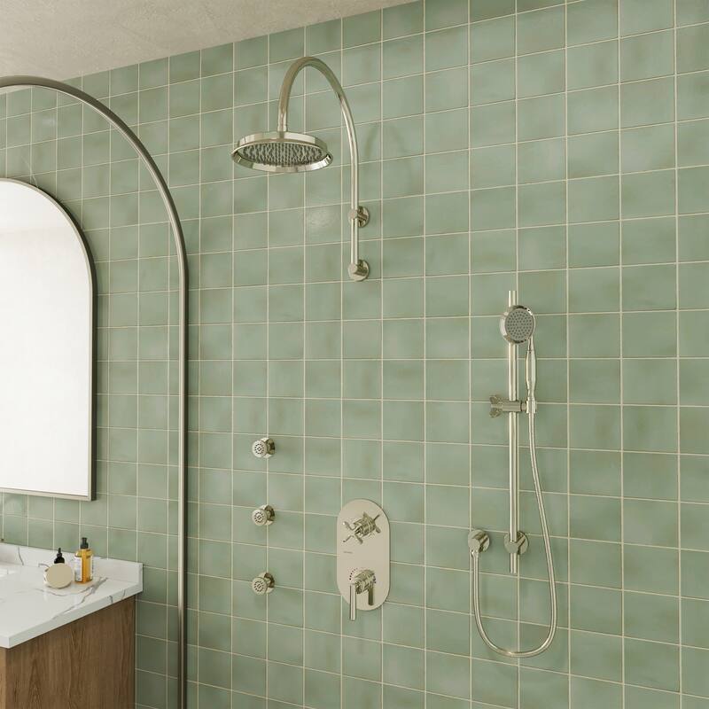 Thermostatic Shower System with 9 in. Rain Shower Head, Handheld Shower and 3 Body Jets, 3-Spray Wall Mount Shower Faucet Set