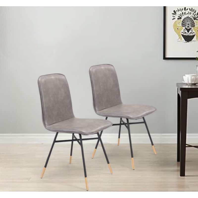 HomeRoots Set of Two Gray And Black Upholstered Faux Leather Dining Side Chairs - Set of 2