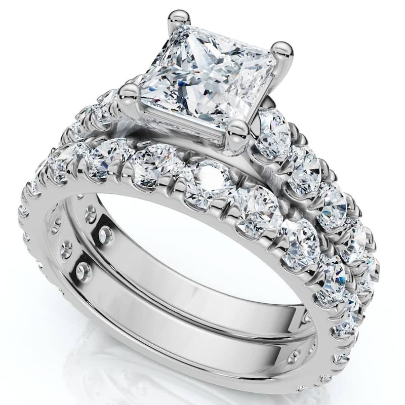 Bliss Diamond Certified 3Ct Princess Cut Diamond Engagement Ring Set Gold Lab Grown