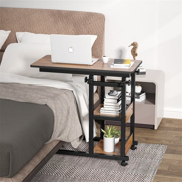 zeemijl Kenmerkend bord Brown/ Black Wood C-Shaped OverBed SideTable with Wheels, Industrial mobile  Bed End Tables for Bedroom - Overstock - 33248284