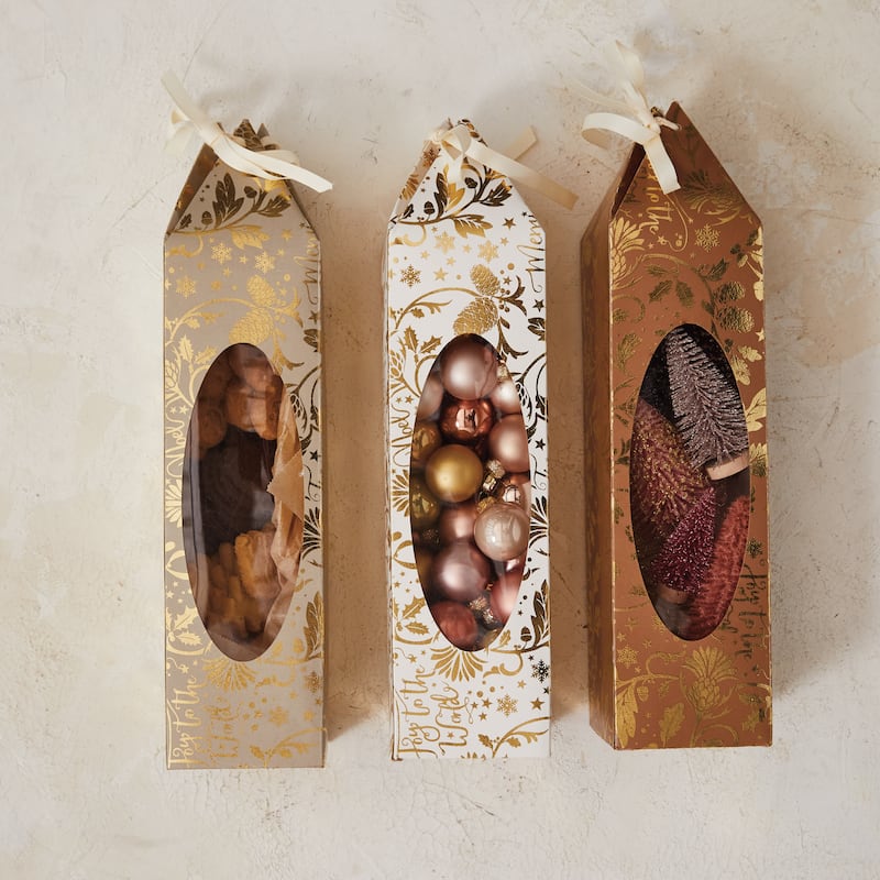 Printed Paper Gift Box with Foil Pattern and Acetate Window, Set of 3 - Multi