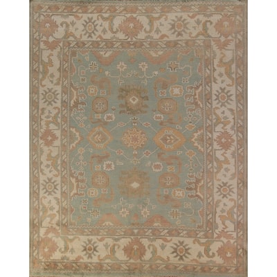 Aqua Blue Oushak Indian Area Rug Handmade Wool Carpet - 8'1"x 9'6"