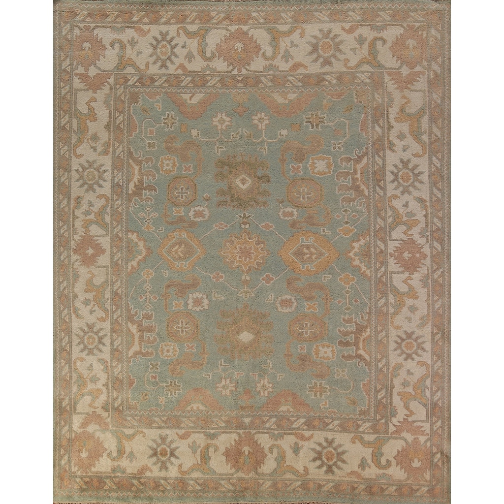 Aqua Blue Oushak Indian Area Rug Handmade Wool Carpet - 8'1"x 9'6"
