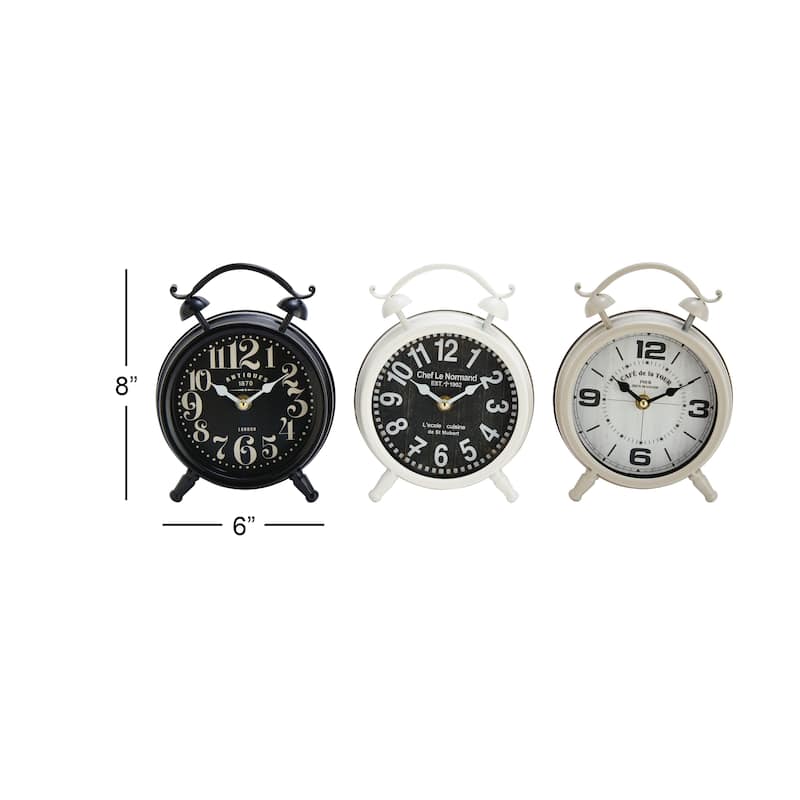 Benzara White/Red/Grey Iron Metal Striking Table Clock (Pack of 3)