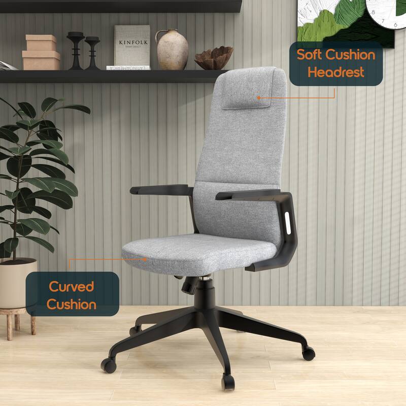 Nexa Ergonomic Leather/Polyester High-Back Office Chair with Padded Headrest, Adjustable Height, Swivel, and Smooth Casters