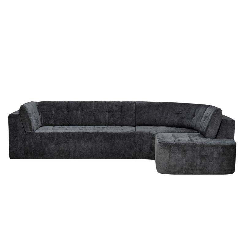 L Shaped Modern Modular Sectional Curved Sofa, Minimalist Cloud Couch Boneless Couches with Chaise - Grey