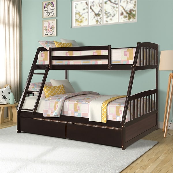 Solid Wood Twin Over Full Bunk Bed With Two Storage Drawers On Sale Overstock 31769508 Espresso