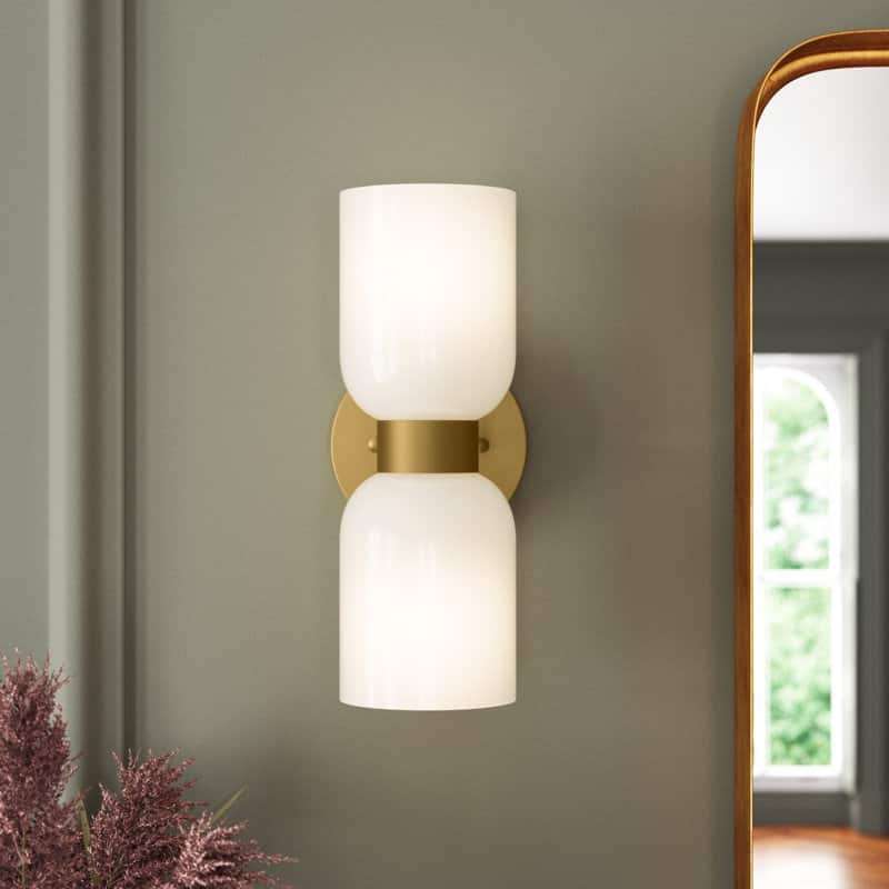 Shuman 2-light Mid-century Modern White Gold Wall Sconce with UL