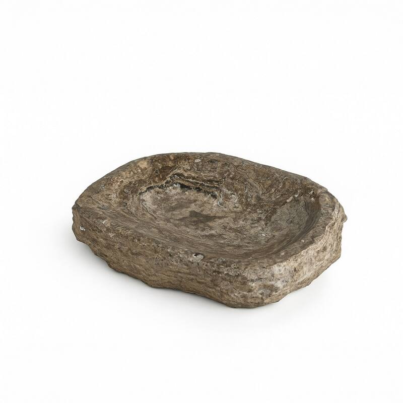 Textured Edge -Shaped Travertine Bowl - 11.5" - Gray