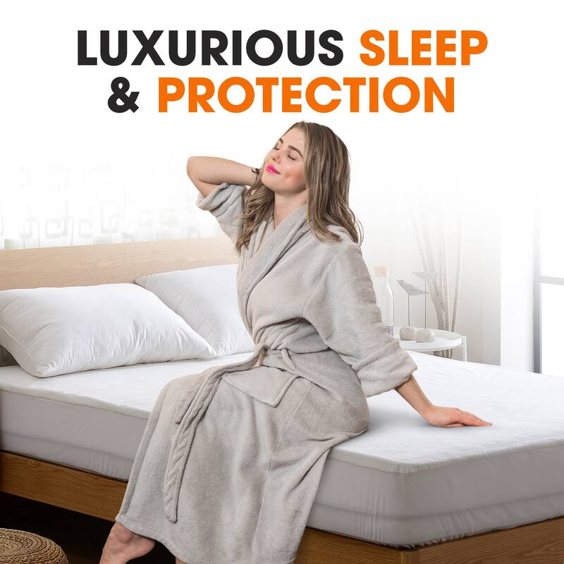 Cheer Collection Velvet Plush Waterproof Mattress Protector - White