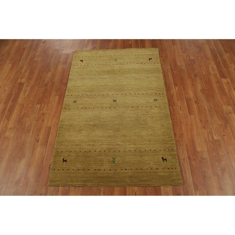 Green Tribal Gabbeh Indian Rug Hand-Knotted Wool Carpet - 3'3" x 5'1"