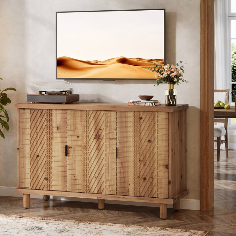 Solid Wood Buffet Cabinet with Storage for Kitchen and Entryway