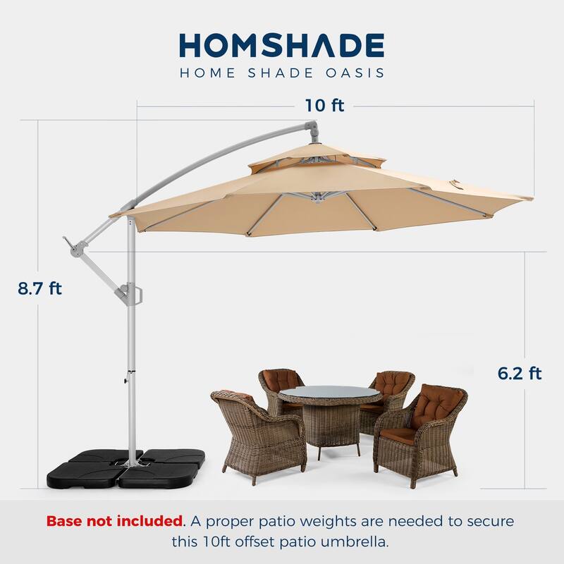 Double Layer 10ft Patio Umbrella with Upgraded Aluminum Frame,Cantilever Hanging Market Umbrella with Base Included