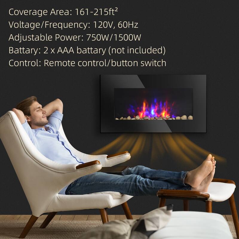 Modern Electric Wall Fireplace for Indoor Use, Heats Up to 215 sq.ft., Compact and Safe Design - N/A