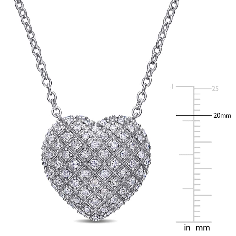 Miadora Sterling Silver 1ct TDW Diamond Clustered Heart Necklace