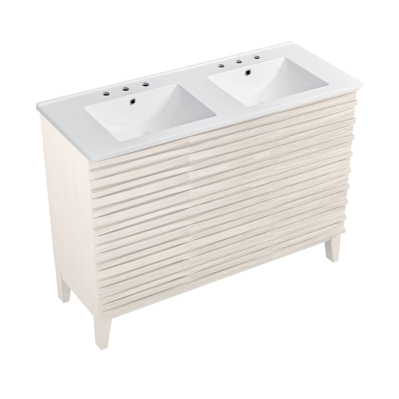 Cascade 48" Freestanding Bathroom Vanity In White Oak With 3-Hole Widespread Double Basin Sink Top - 48