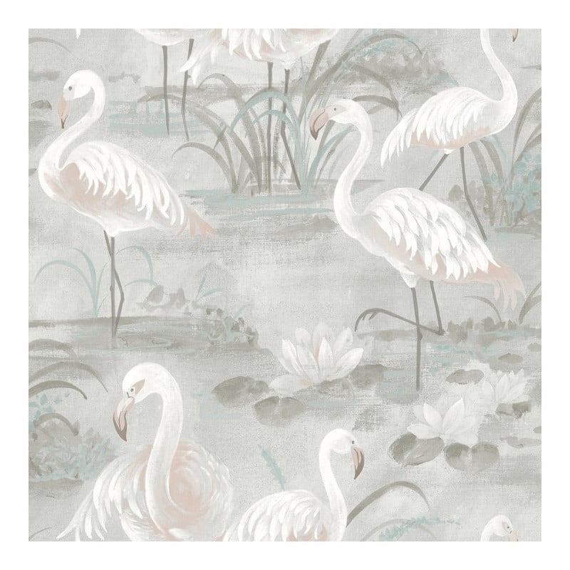 Chesapeake Everglades Grey Flamingos Wallpaper - 20.5 x 396 x 0.025