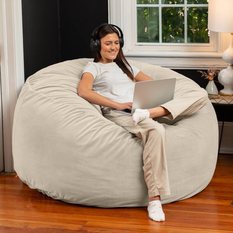 Jaxx Saxx 5 Ft Large Bean Bag - Lush Velvet - Lush Velvet Ivory
