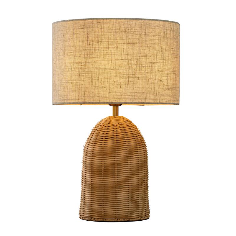 20'' Natural Rattan Bedside Table Lamp Coastal Nightstand Lamp with Classic Beige Fabric Shade for Bedroom, Living Room - W13'' - W13'' - Beige/Natural Rattan