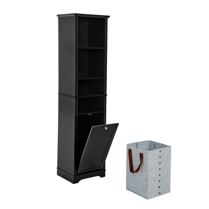 64" Tall Bathroom Floor Standing Storage Cabine with 4 Adjustable Shelves & Laundry Hamper Storage