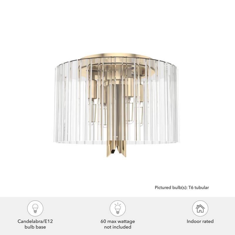 Hunter Gatz Ribbed Glass 4-Light Flush Mount Ceiling Light, Low Profile - Modern, Glam, Fluted Glass