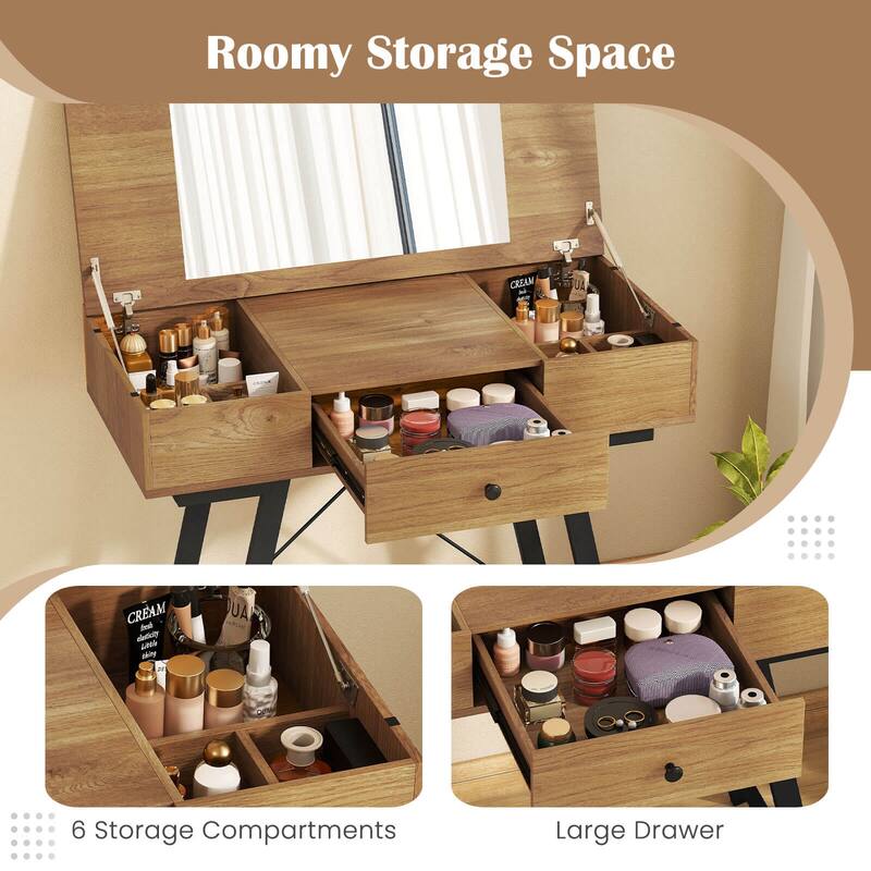 Costway Vanity Desk with Flip Top Mirror Makeup Dressing Table with - See Details