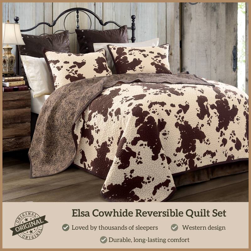 Paseo Road Elsa Cow Print and Paisley 100% Cotton 3 Piece Reversible Quilt Set