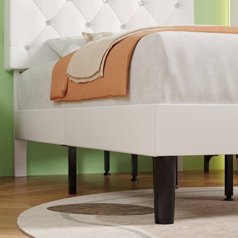 VECELO Upholstered Beds With Diamond Tufted Headboard Platform Bed Frame 7.9'' Under Bed Space