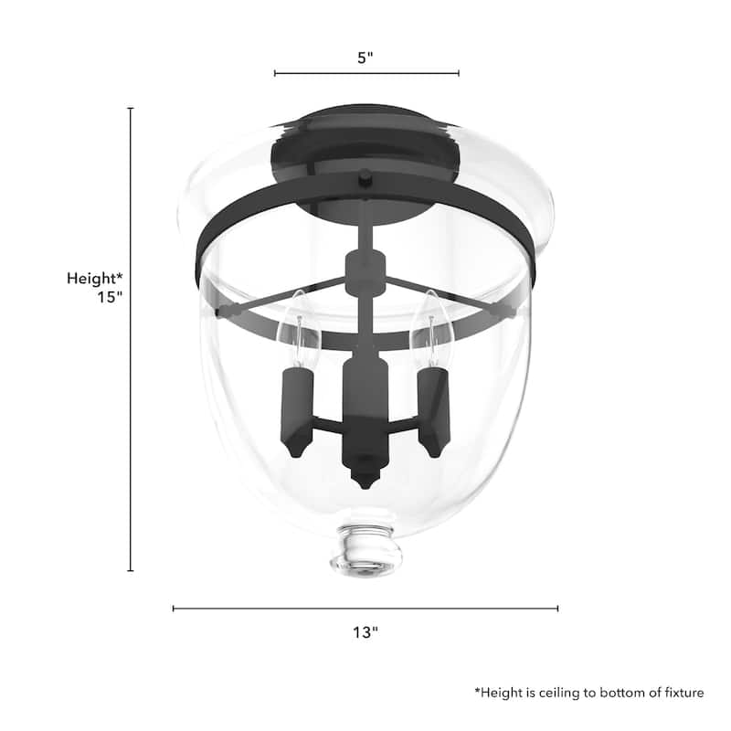 Hunter Belltown 3-Light Flush Mount Ceiling Light - Entry, Bedroom, Bath, Hallway - Transitional, Modern Farmhouse