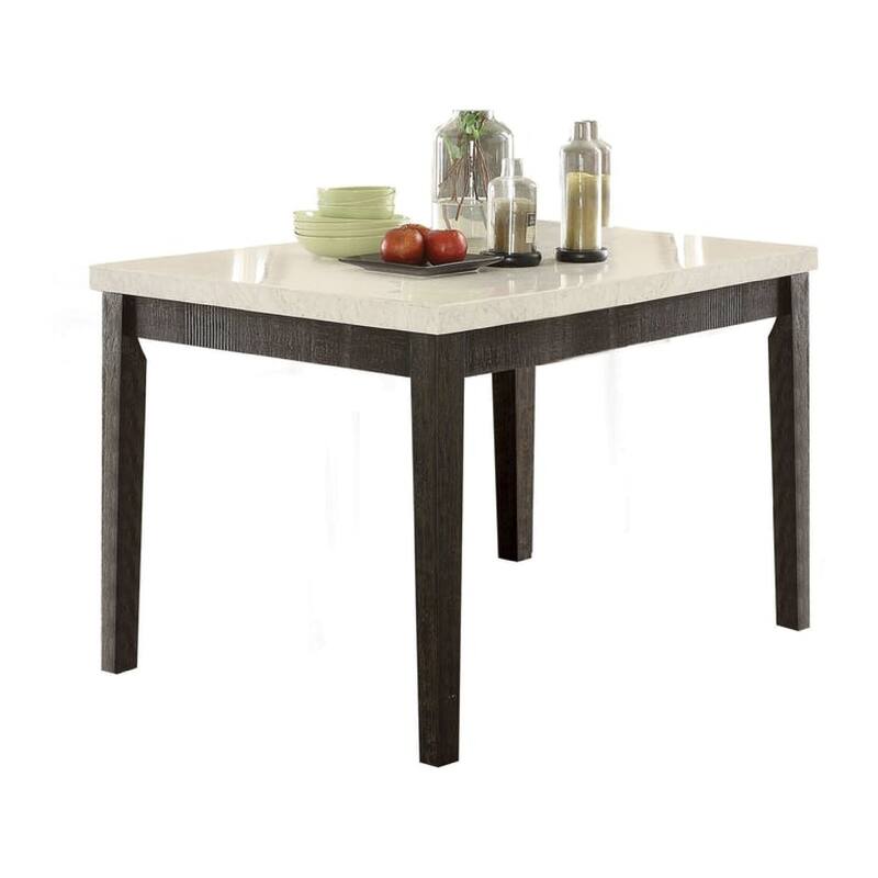 Wooden Counter Height Table With Marble Top, White and Black