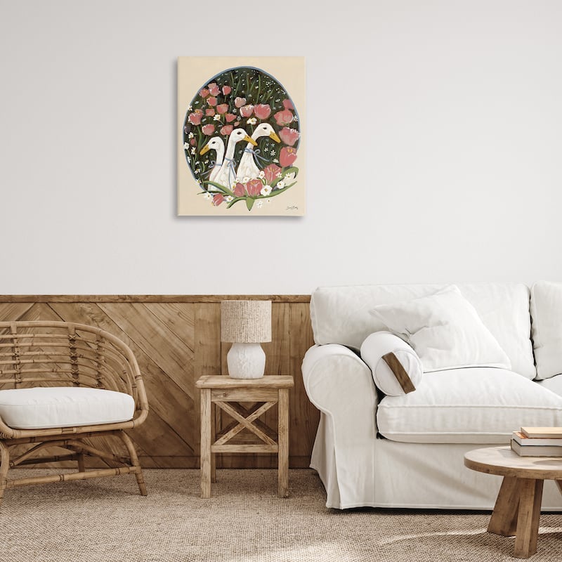Stupell Ducks with Cottage Blooms Canvas Wall Art Design By Sara Baker