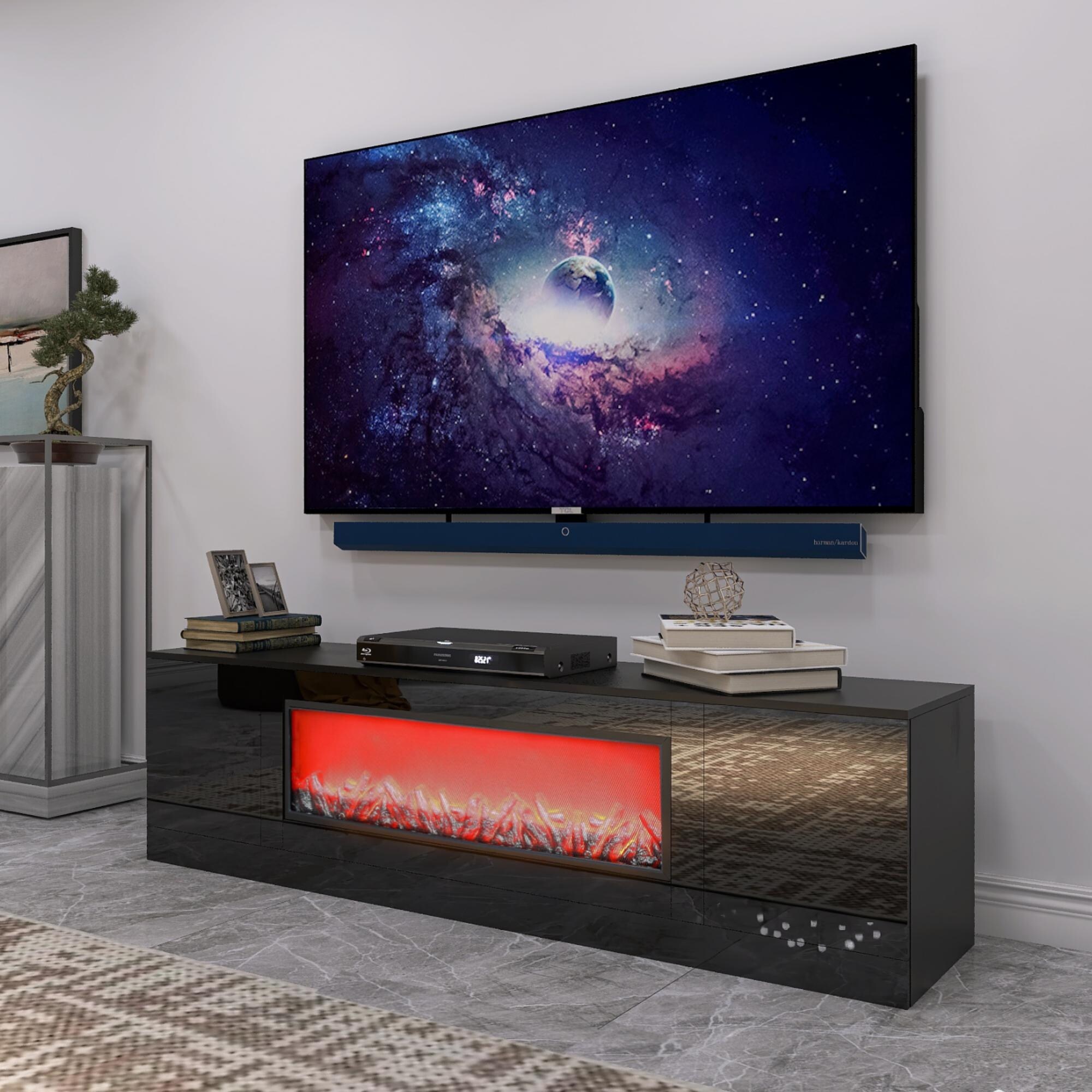 Living room furniture modern black electric fireplace TV stand with insert  fireplace,without remote and heating - Bed Bath u0026 Beyond - 38932760