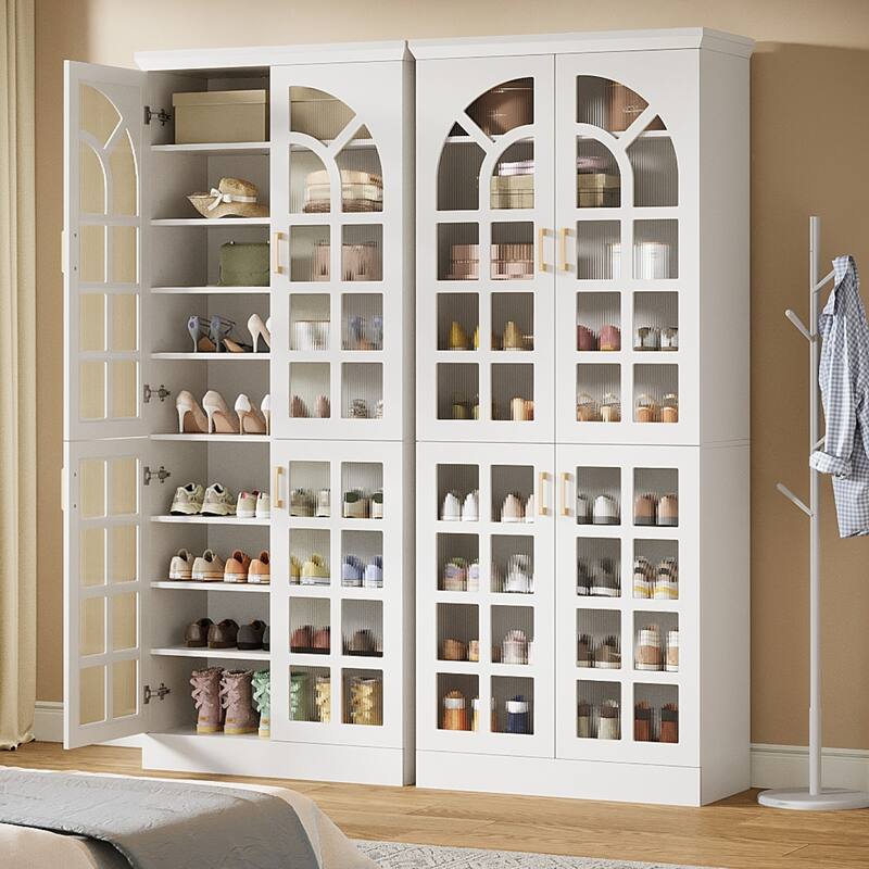 9-Tier Tall Shoe Storage Cabinet with Doors, Led Lights and Adjustable Shelves for Entryway, White - 2-Piece