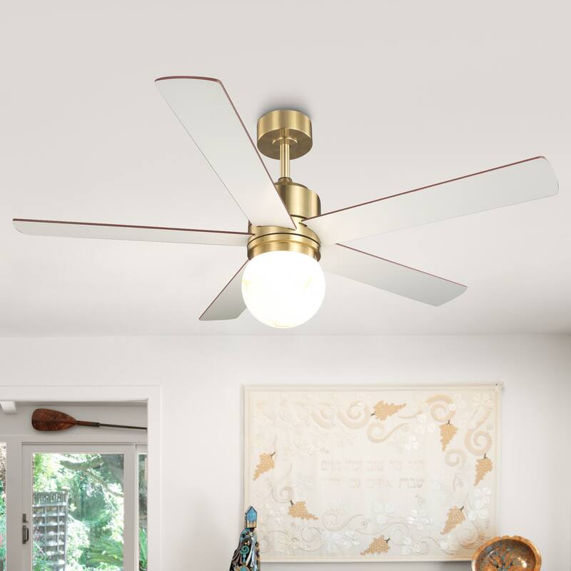 52" Modern Globe Frosted Glass Gold Dimmable Ceiling Fan with Light and Remote