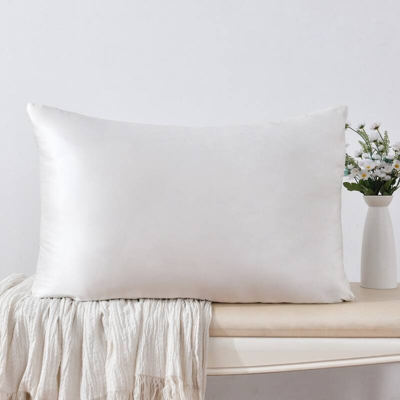WHOLINENS 100 Percent 22 Momme Mulberry Silk Pillowcasess 1 Pair, Gift Box Included - Ivory