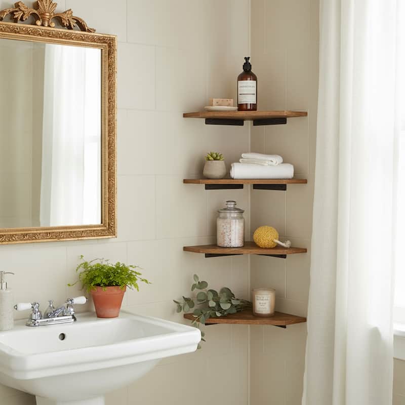 Homy Casa Set of 4 Rustic Wall Mounted Shelves, 12" Square Floating Shelf - Vintage