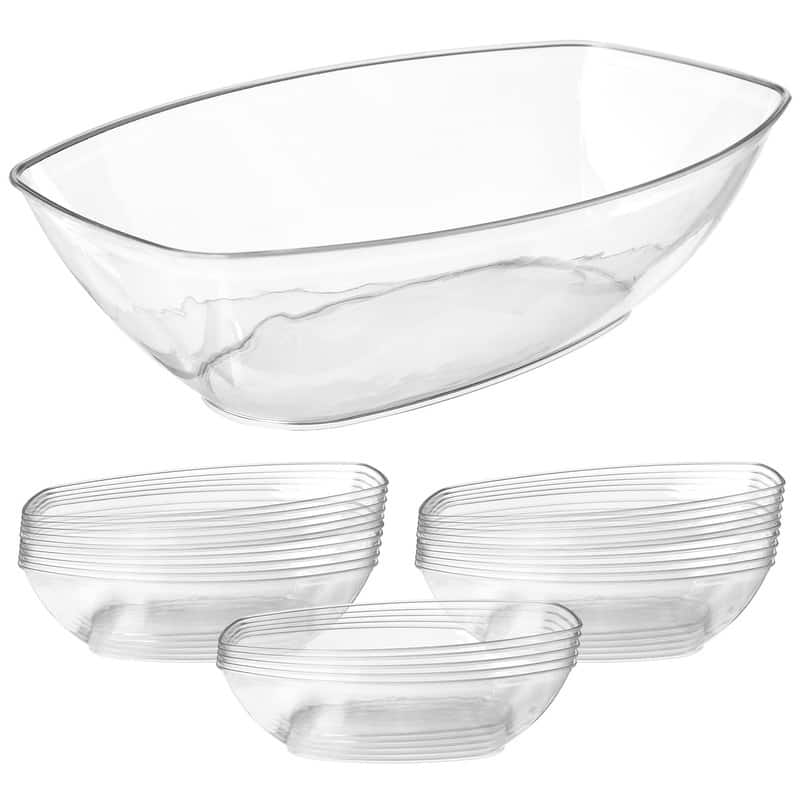 12/24 Pack Clear Oval Plastic Serving Bowls (64 Oz) / Disposable Dishes - 64 Oz - 24 Piece