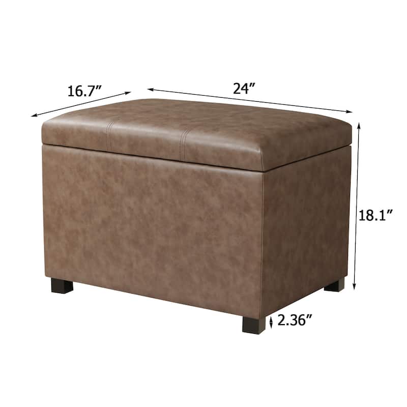 Adeco Faux Leather Storage Ottoman for Living Room Footstool