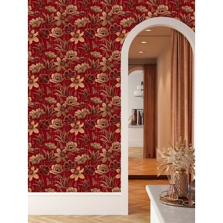 Red Floral Wallpaper Peel and Stick and Prepasted - Bed Bath & Beyond ...