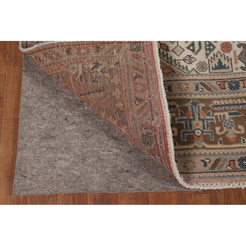 Geometric Tabriz Area Rug Orange Handmade Wool Carpet - 6'5"x 9'5"