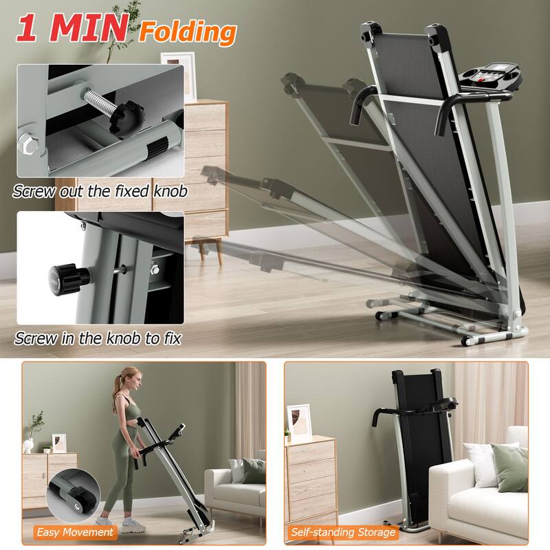 Costway 2 HP Up to 7.5MPH Folding Treadmill Motorized Running Machine - 49" x 23.5" x 38.5" (L x W x H)