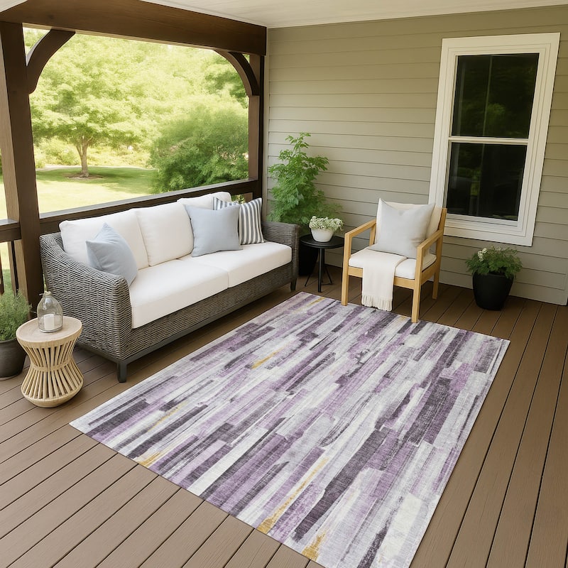 Machine Washable Indoor/ Outdoor Modern Stripes Chantille Rug - Lavender - 9' x 12'