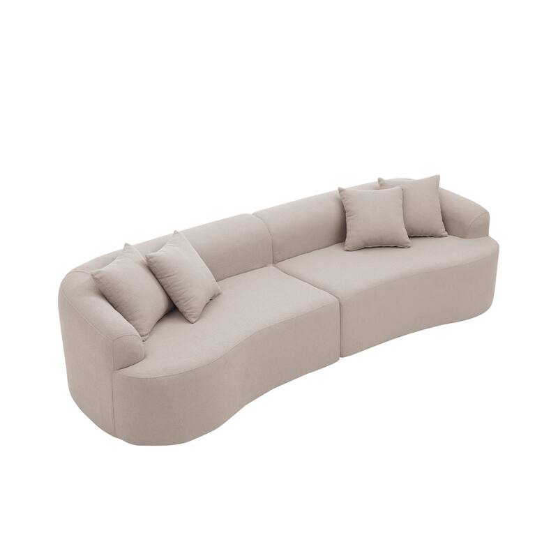 Curved Modular Sectional Sofa, Compressed 4-Seater Foam Couch, Comfy Wool Fabric Upholstered Sofa for Living Room, Bedroom