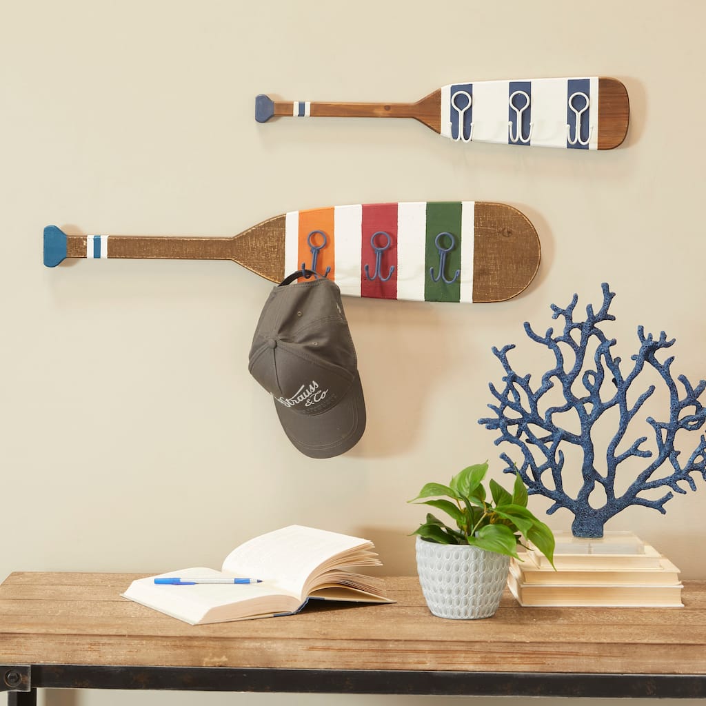 Brown Wood 1 Shelf and 4 Hangers Wall Hook