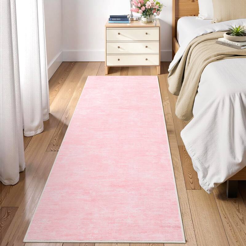 Rugs for Living Room Modern Abstract Area Rug Non-Slip Low Pile Accent Rug Soft Foldable Solid Rug - 2'x6' - Pink