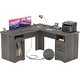 preview thumbnail 27 of 70, Modern Farmhouse L-Shape Desk with File Cabinet and Drawers, Homer Office Executive Desk with Charge Station