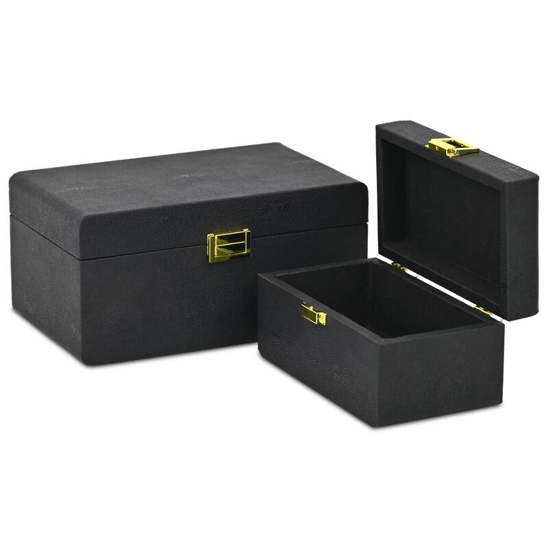 Alethea Set of 2 Rectangular Decorative Storage Boxes - Black Faux Shagreen - N/A