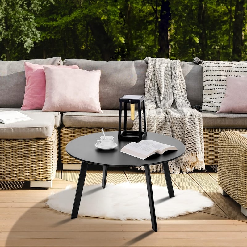 Patio Side Tables for Outside, Small End Table Accent Table Metal Round for Deck Garden Porch Balcony Yard Lawn - φ27.5" - Black