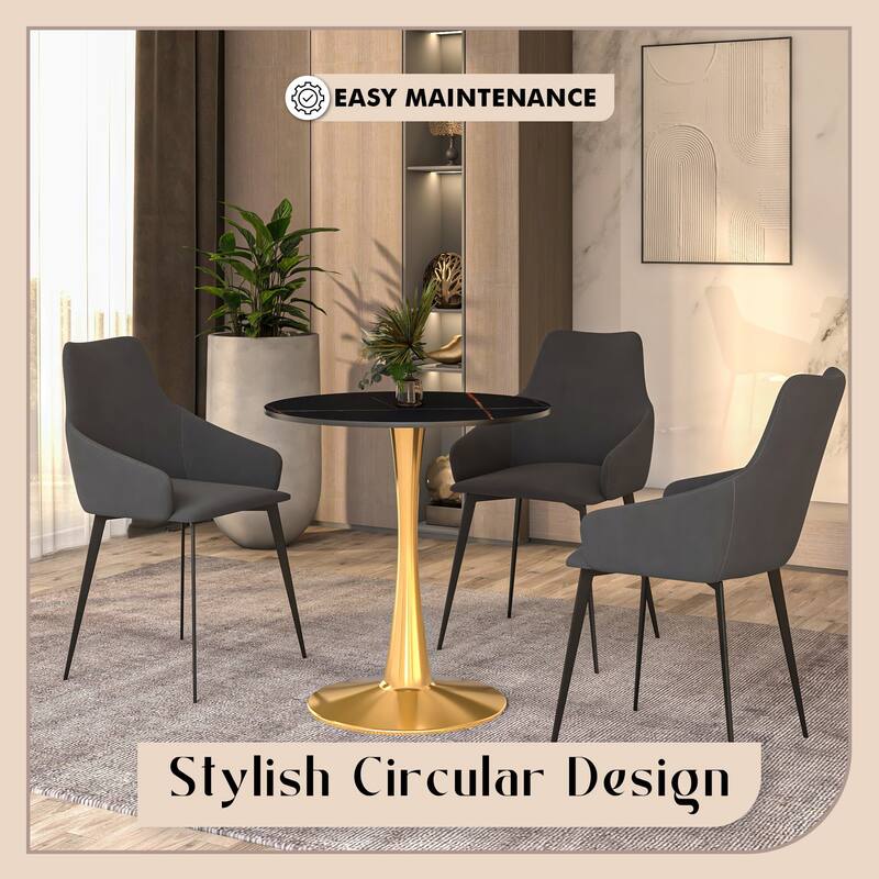 Bristol 24" Round Dining Table Sintered Stone Top & Gold Stainless Steel Pedestal Base for Kitchen & Dining Room